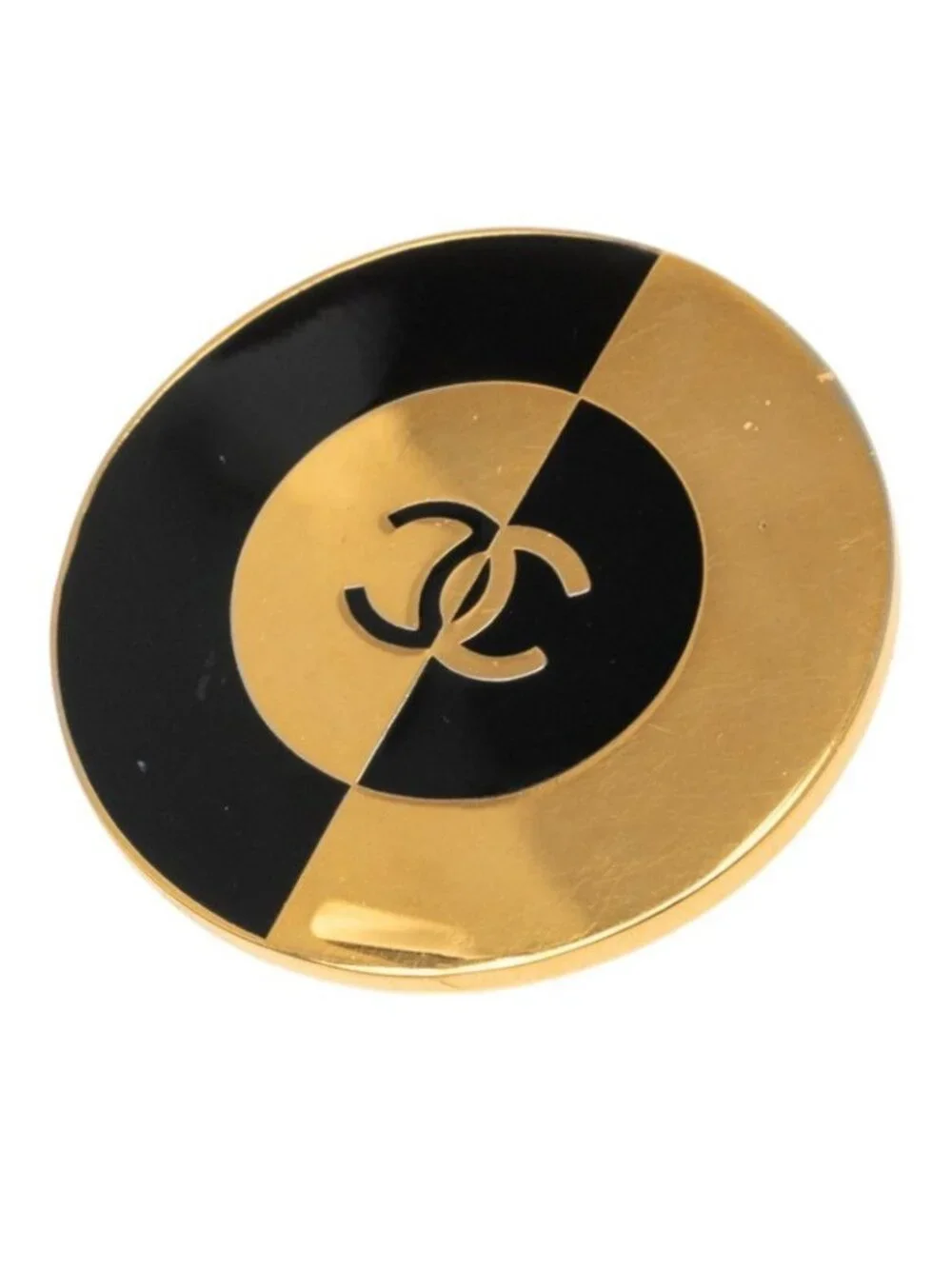 Chanel CC Logo Brooch Gold Black Plated Enamel